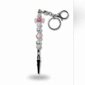 Beaded Multi-Use Alligator Clip Keychain Pink
